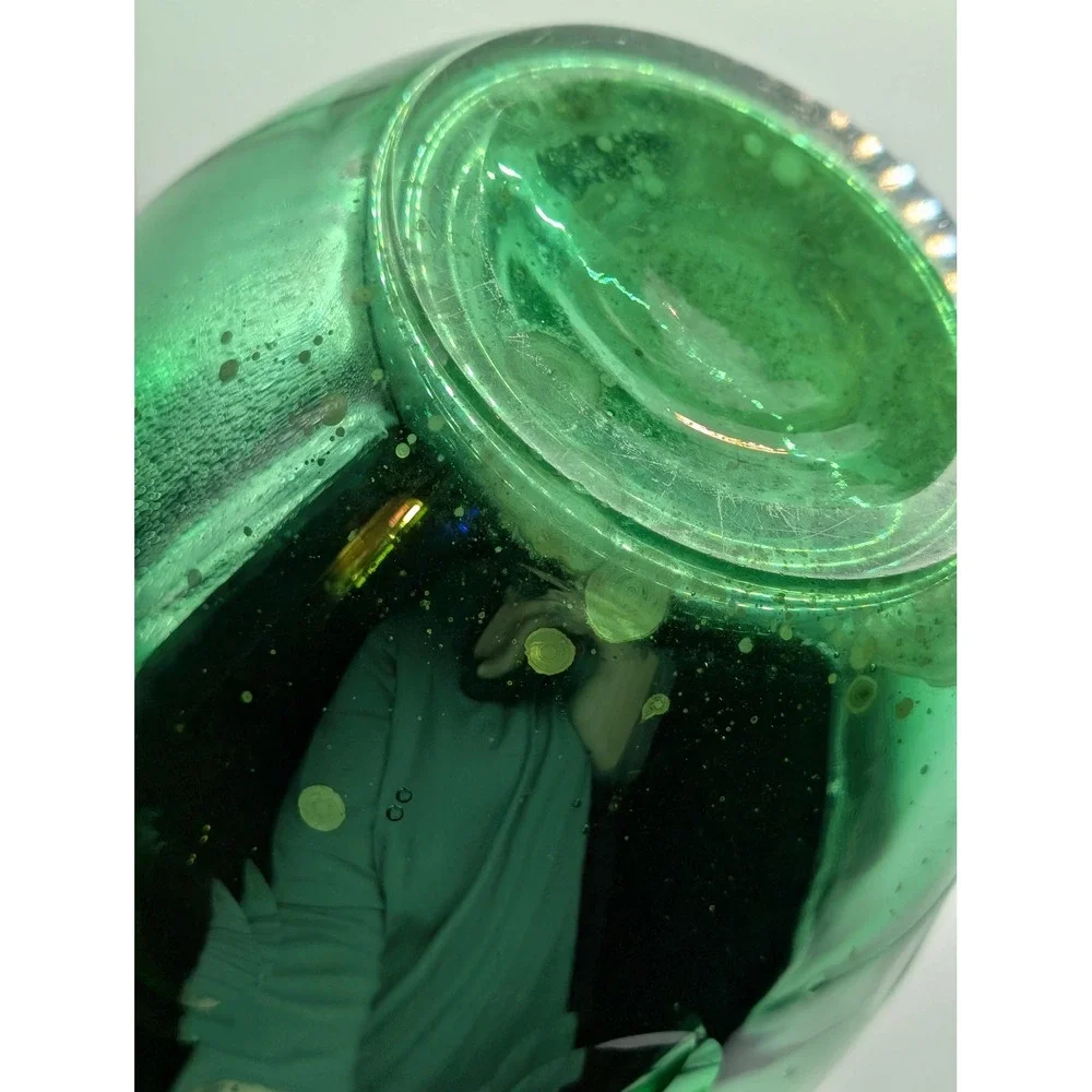 Vintage Uranium Mercury Emerald Green Blown Glass‎ Dimpled Vase MCM Decor 11.5